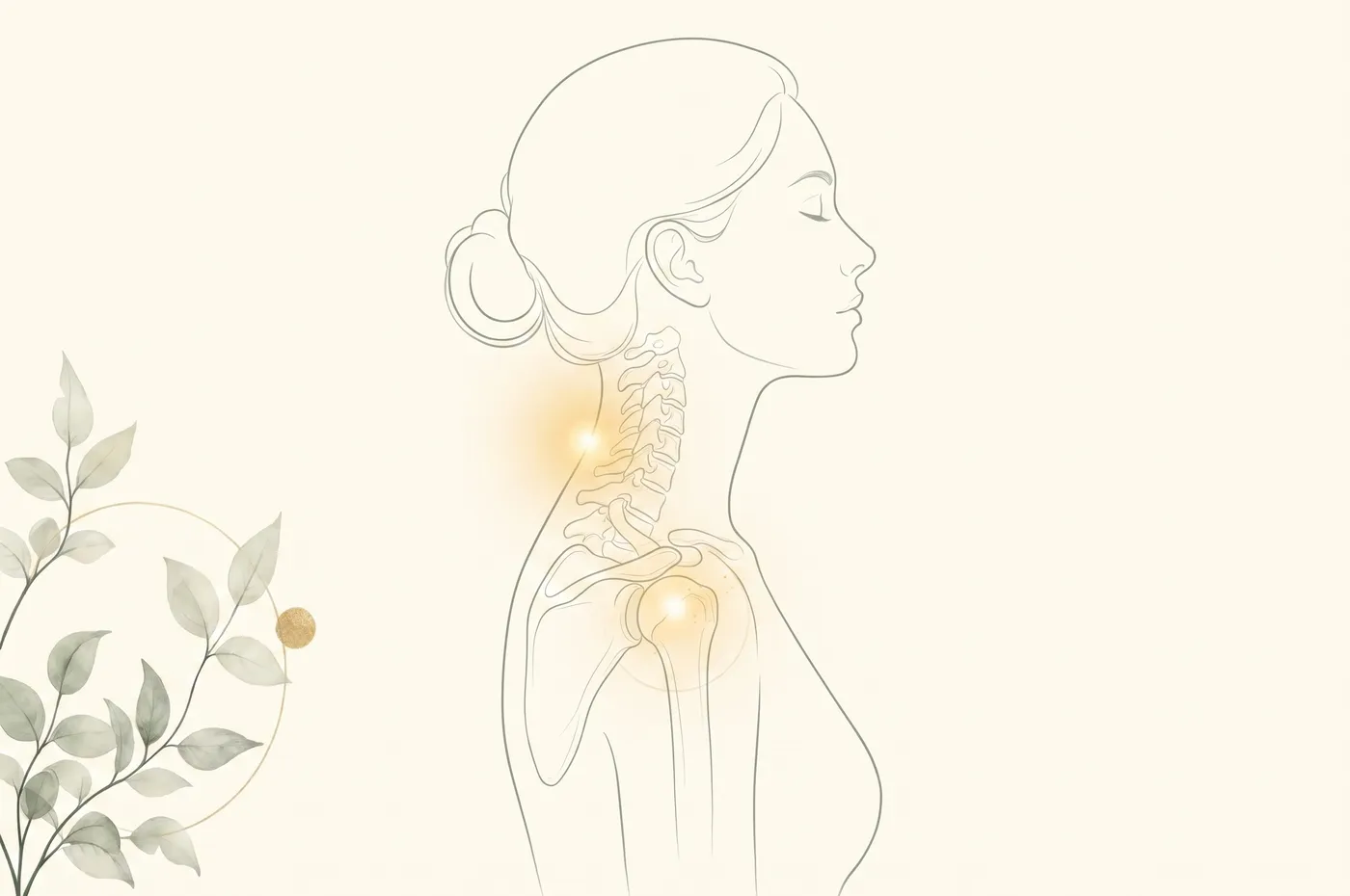 목과 어깨, 경추를 표현한 라인 일러스트 — 목·어깨 통증 지점