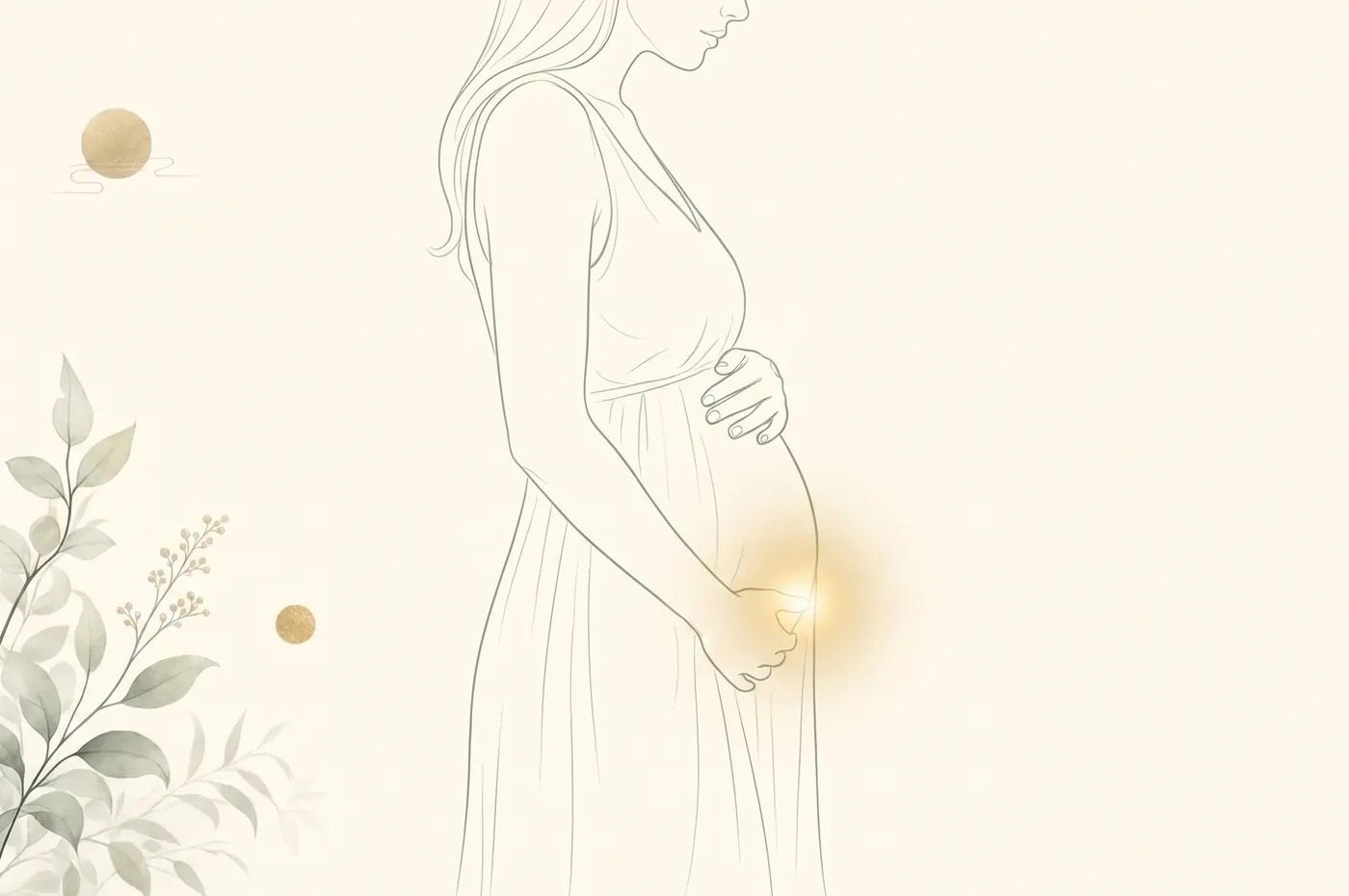 아랫배에 손을 얹은 여성을 표현한 라인 일러스트 — 불임·여성질환 진료